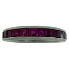 Tiffany & Co. Red Ruby Square Princess Cut 950 Platinum Half Eternity Band Ring