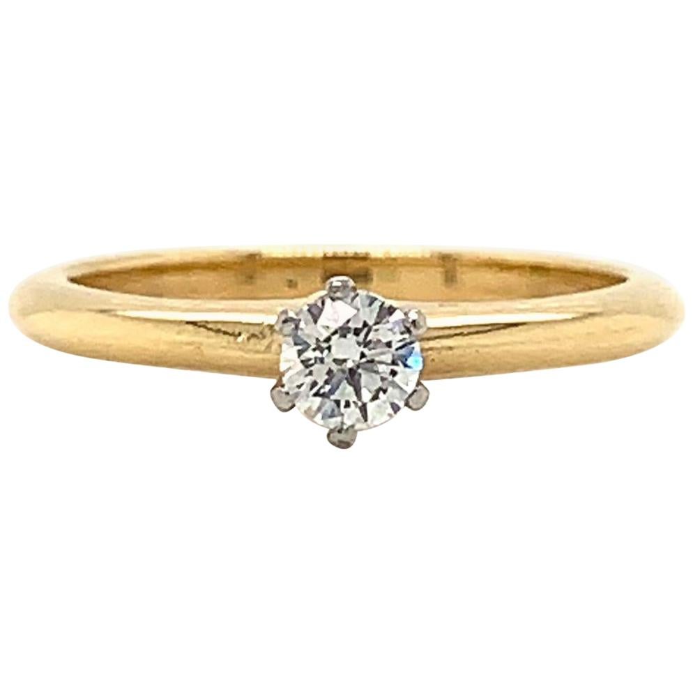 Tiffany & Co. Retro 0.18 Carat Diamond Ring 18 Karat Yellow Gold and Platinum