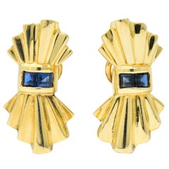 Tiffany 
Co. Retro 0.60 Carat Sapphire 18 Karat Gold Ear-Clips Earrings