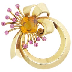 Tiffany & Co. Vintage 14 Karat Brooch with Citrine and Pink Sapphires
