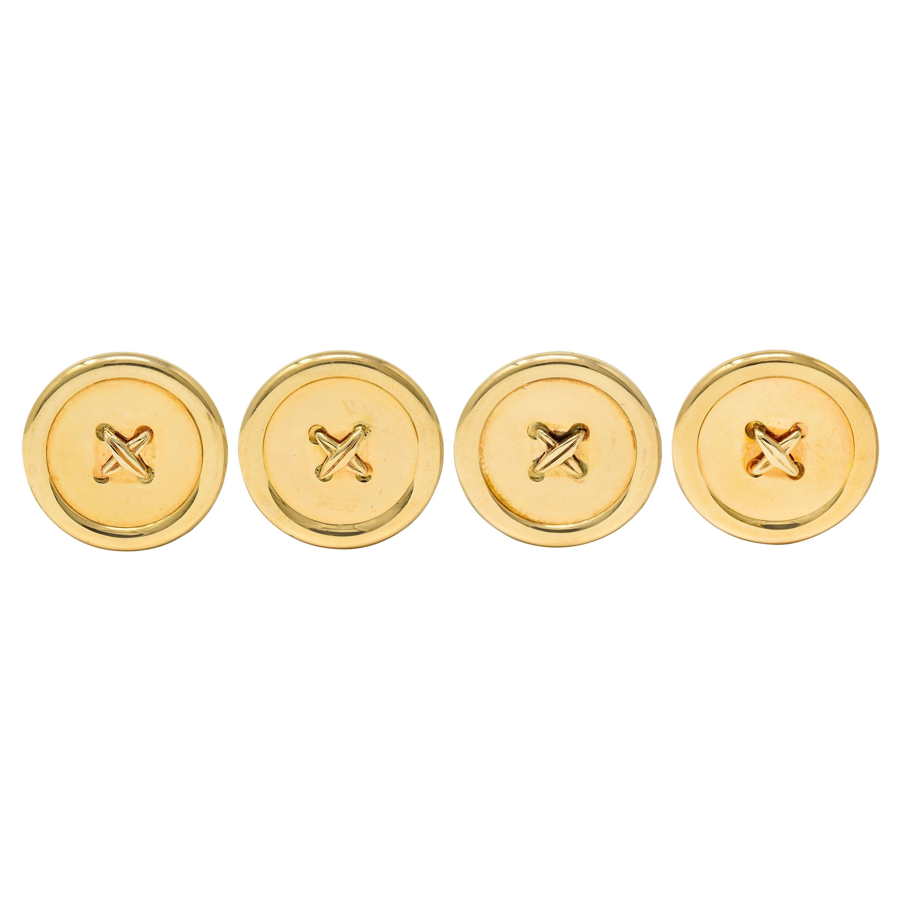 Tiffany & Co. Retro 14 Karat Gold Stylized Button Shirt Studs