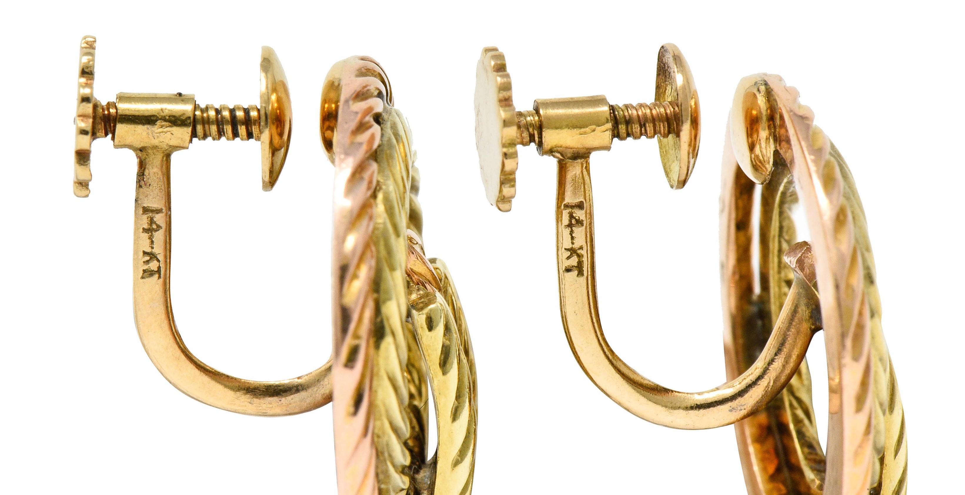 Tiffany & Co. Retro 14 Karat Two-Tone Gold Twisted Rope Screwback Earrings 1