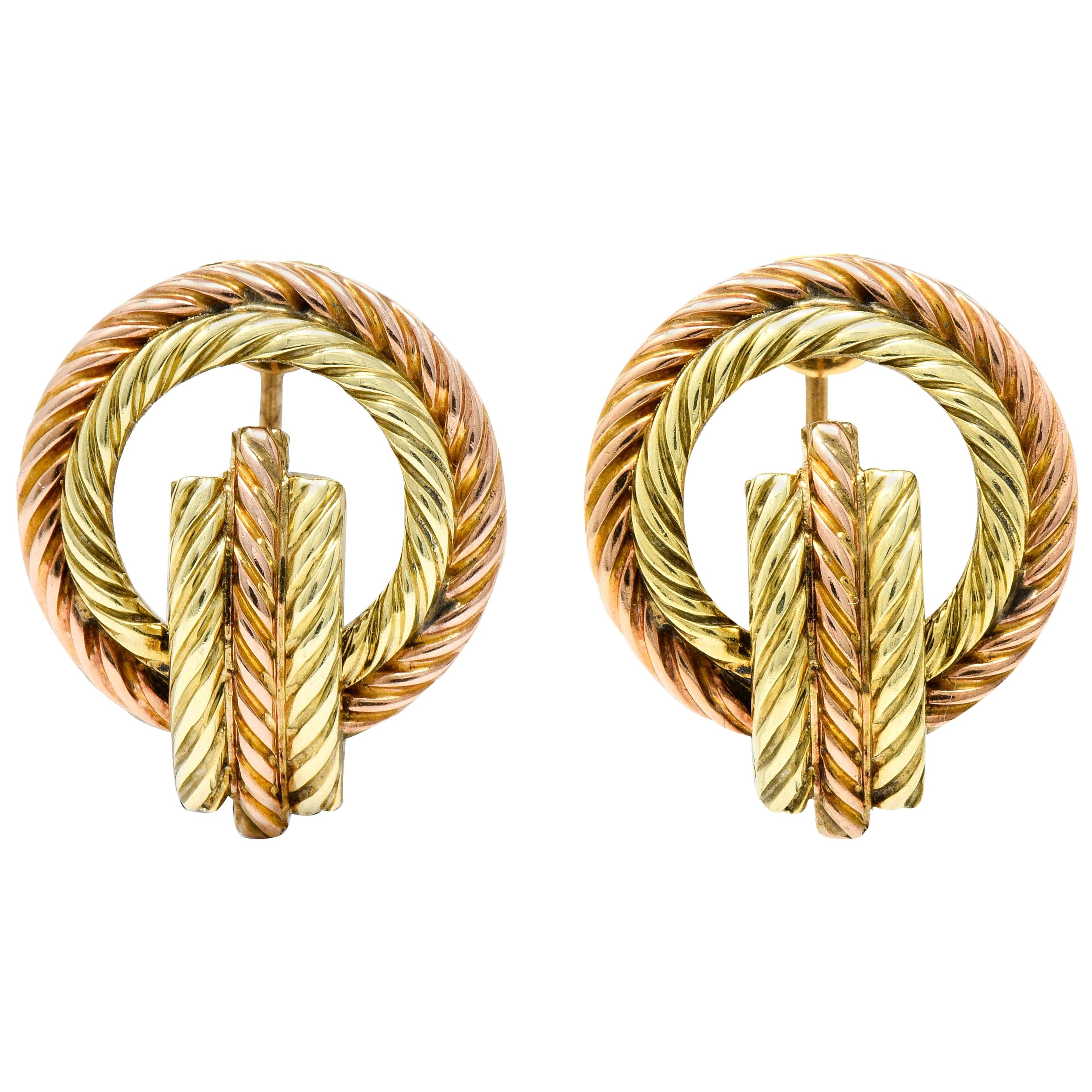 Tiffany & Co. Retro 14 Karat Two-Tone Gold Twisted Rope Screwback Earrings