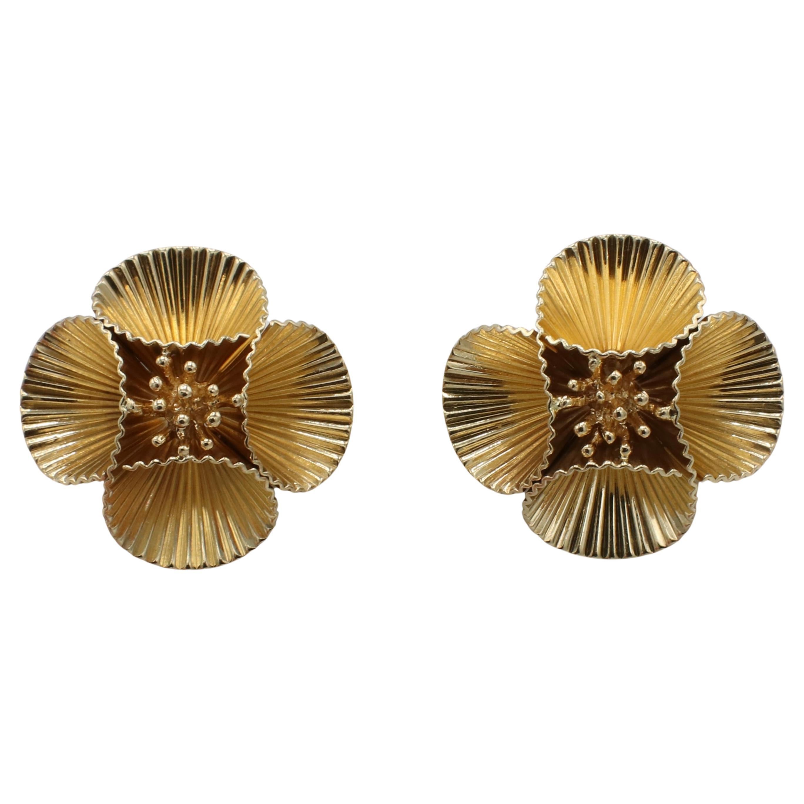 Tiffany & Co. Pendientes Retro con Clip Flor de Oro Amarillo de 14 Kilates