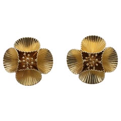 Tiffany & Co. Pendientes Retro con Clip Flor de Oro Amarillo de 14 Kilates