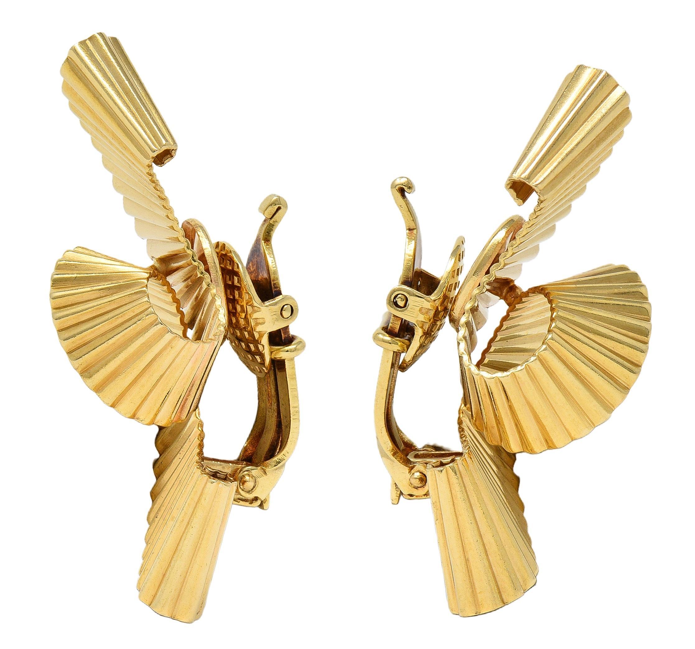 Tiffany & Co. Boucles d'oreilles rétro en or jaune 14 carats à volutes plissées en vente 2