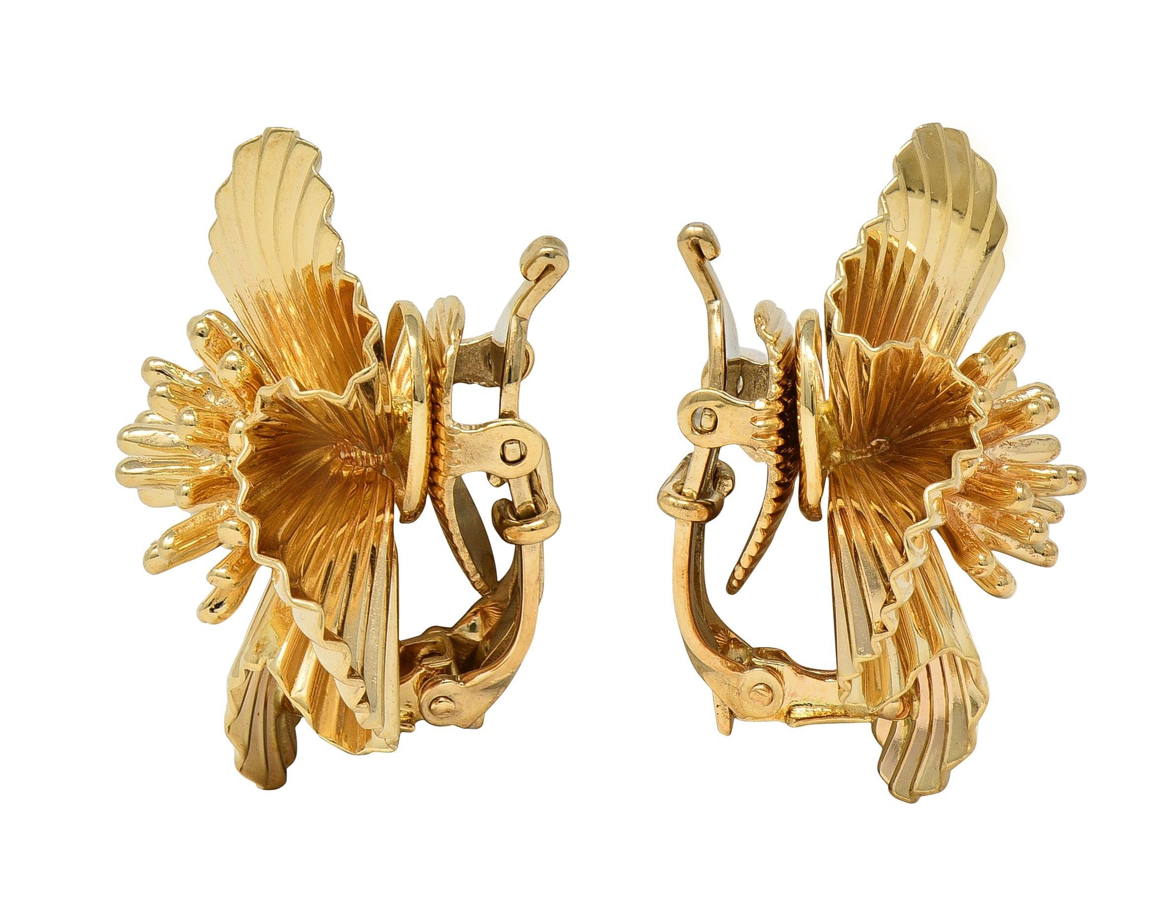 Tiffany & Co. Retro 14 Karat Gelbgold Vintage Blumen-Ohr-Clip-Ohrringe im Zustand „Hervorragend“ im Angebot in Philadelphia, PA