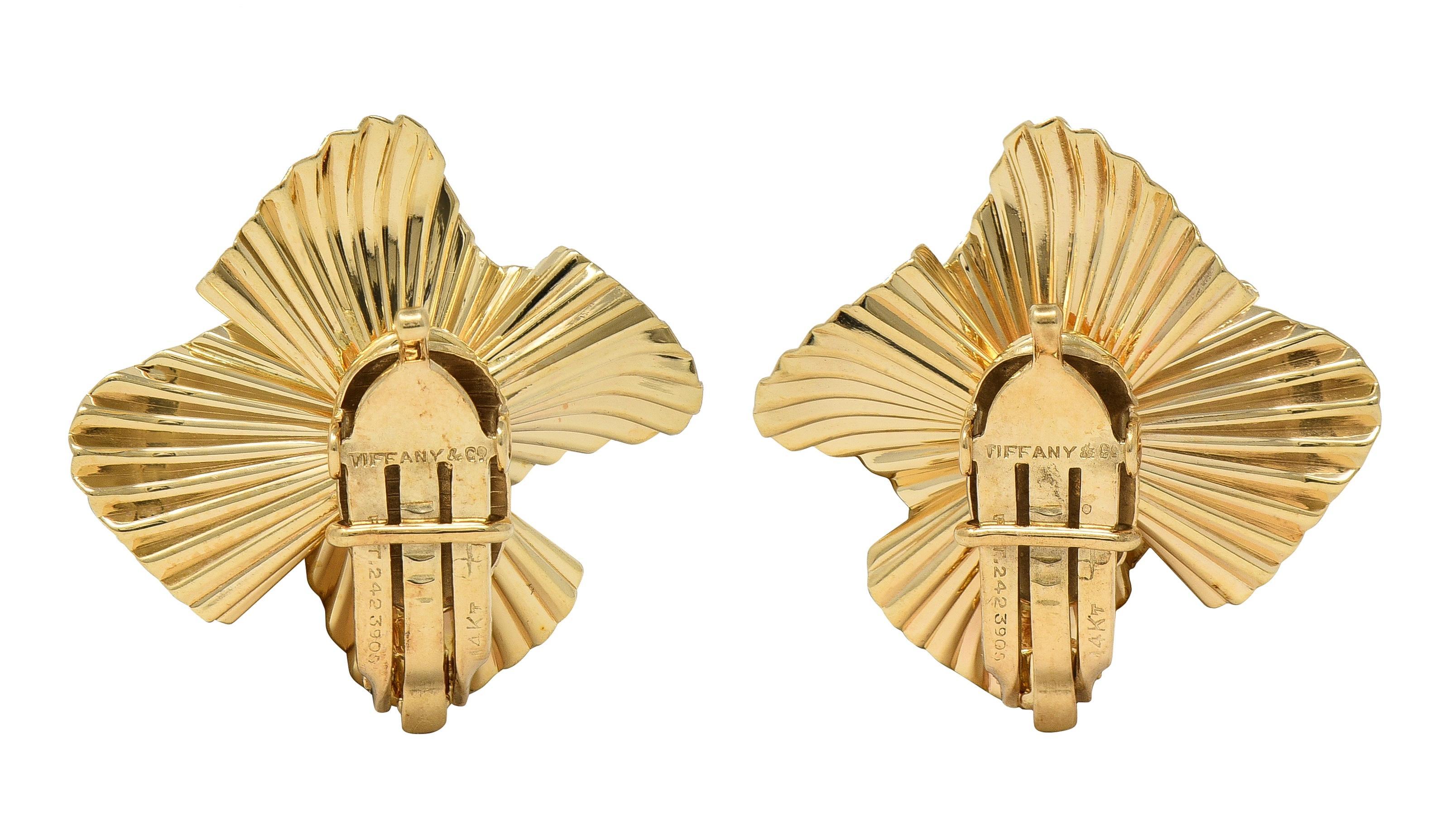 Tiffany & Co. Retro 14 Karat Gelbgold Vintage Blumen-Ohr-Clip-Ohrringe für Damen oder Herren im Angebot
