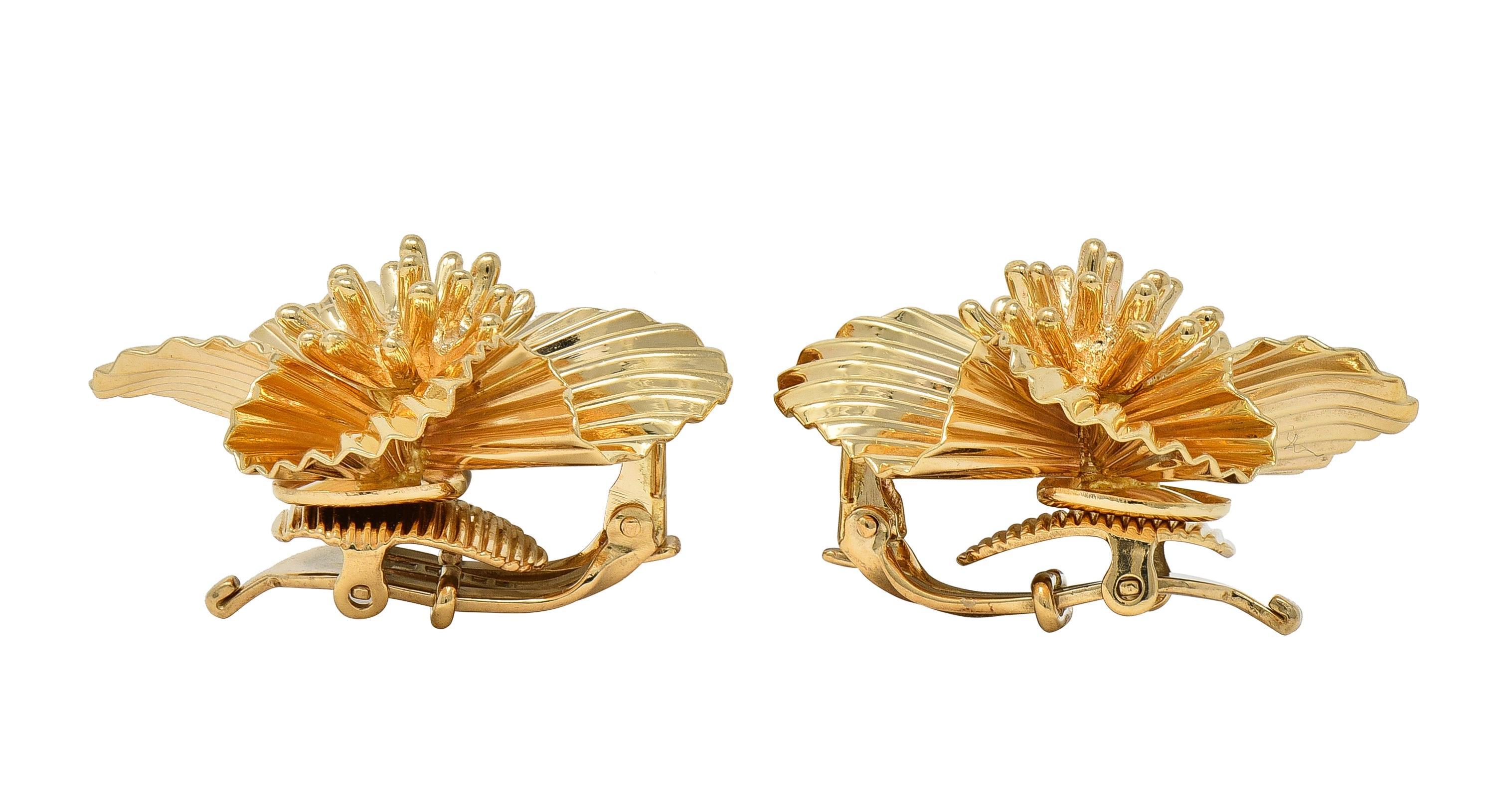 Tiffany & Co. Retro 14 Karat Gelbgold Vintage Blumen-Ohr-Clip-Ohrringe im Angebot 2