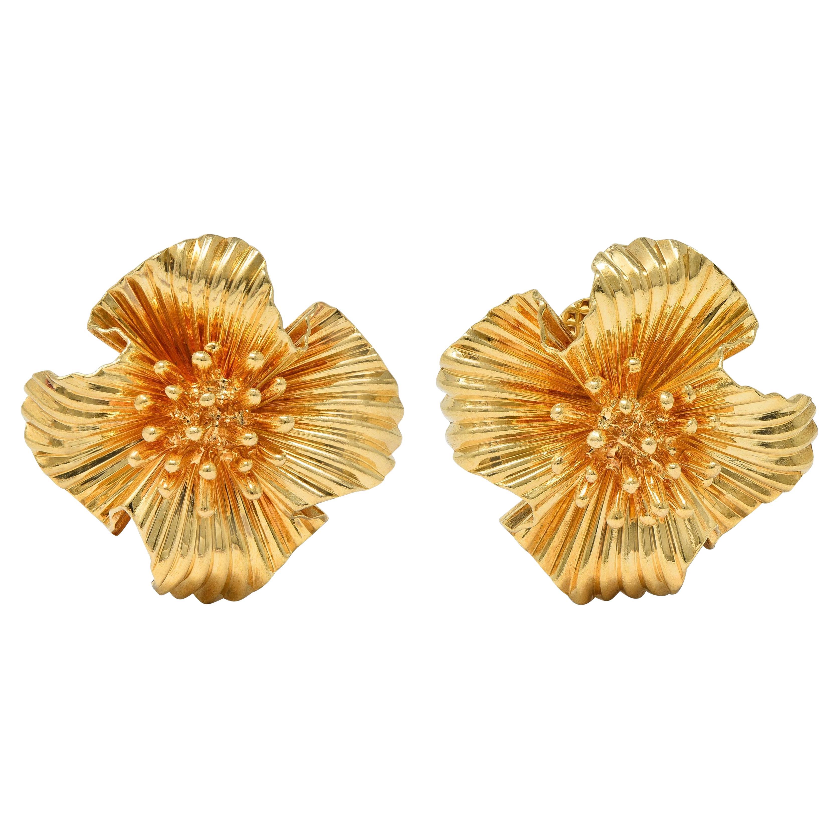 Tiffany & Co. Pendientes Retro de Oro Amarillo de 14 Kilates Flor Vintage