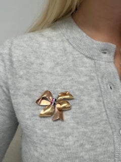 Tiffany & Co. Retro 14K Bicolor Gold Ruby, Diamond and Sapphire Bow Brooch