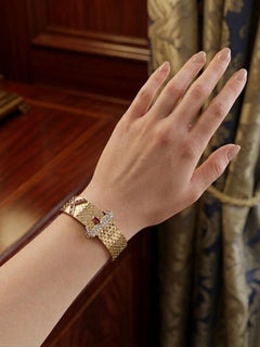 Tiffany & Co. Retro 14K Gold Diamond Ruby Platinum Mesh Buckle Bracelet 1940s
