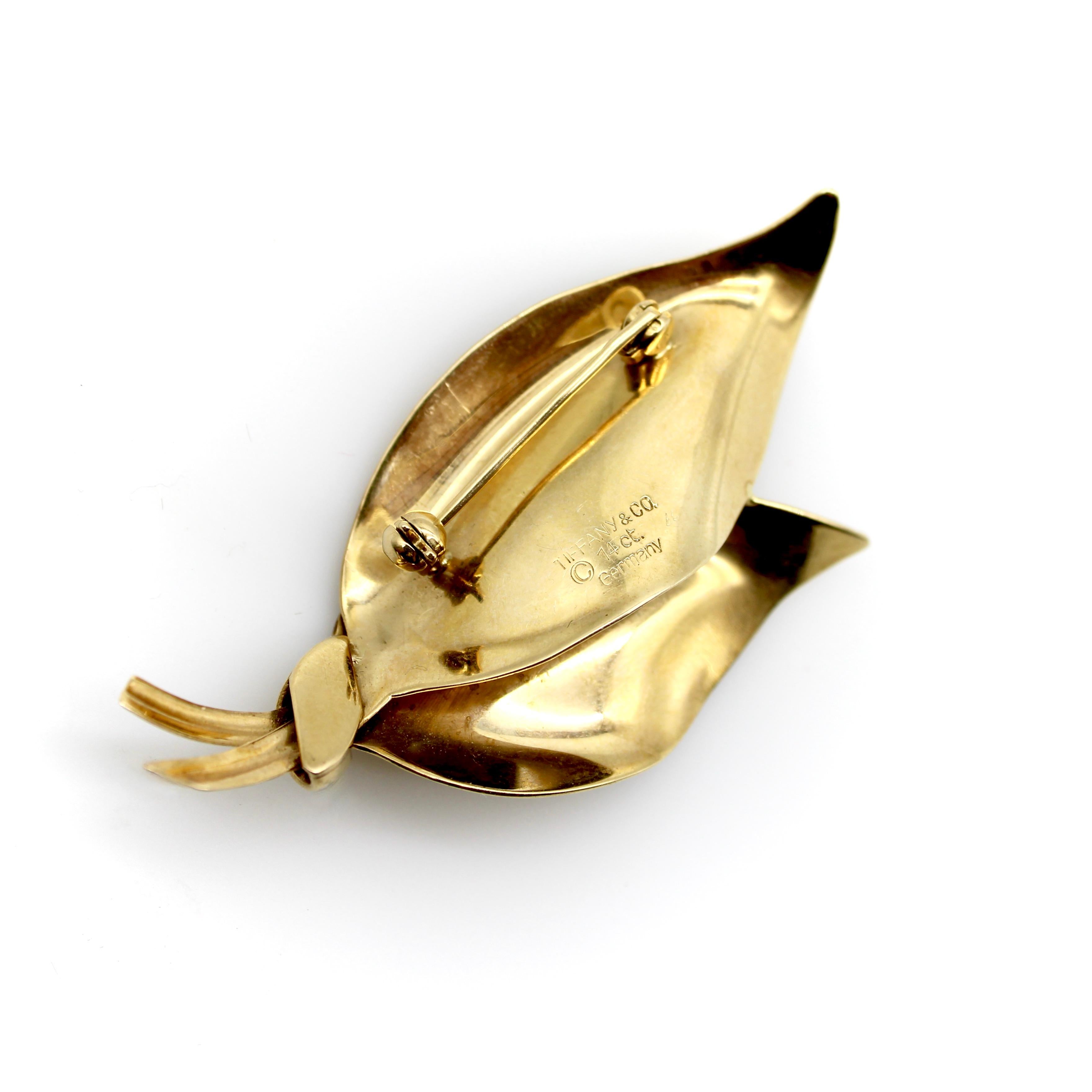 Tiffany & Co Retro 14K Gold Dual Leaf Brooch  2