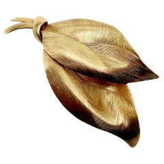 Tiffany & Co Retro 14K Gold Dual Leaf Brooch 