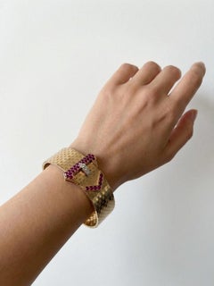 Tiffany & Co. Retro 14K Gold Ruby Diamond Buckle Bracelet