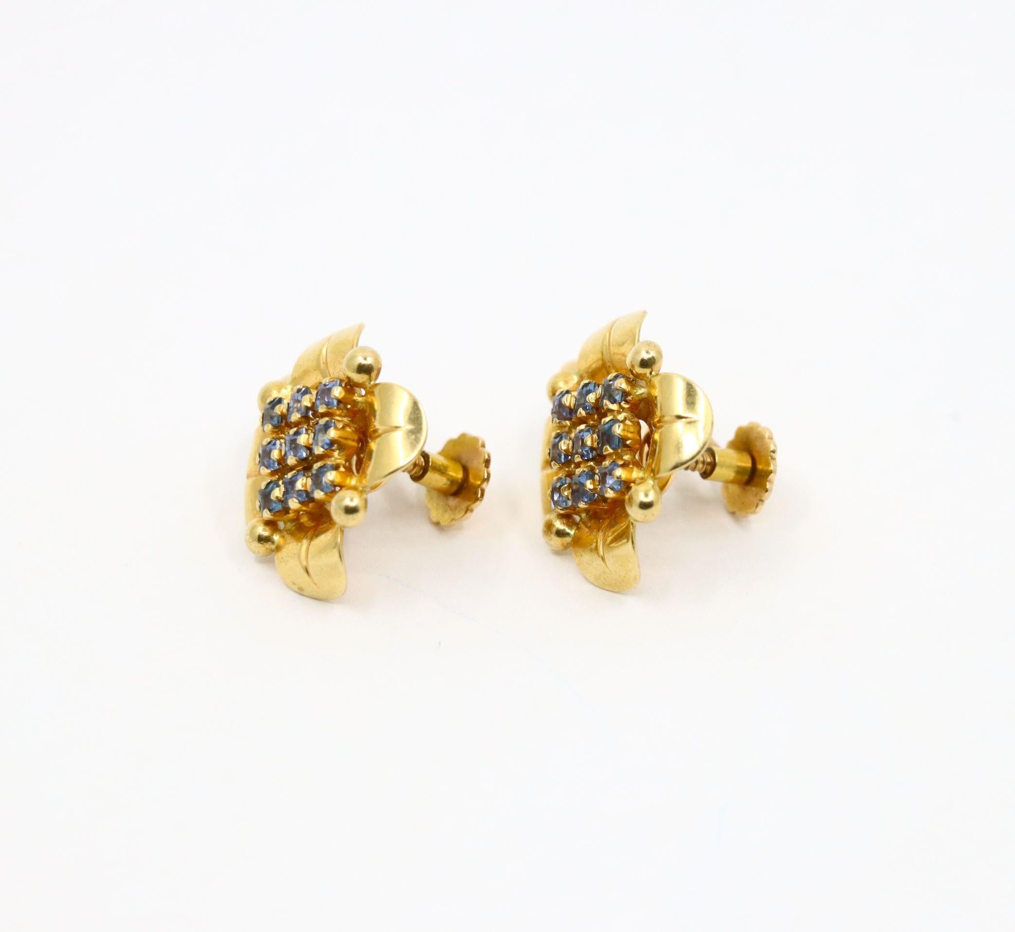 Tiffany & Co. Retro 14K Gold Saphir Blume Ohrringe im Angebot 5