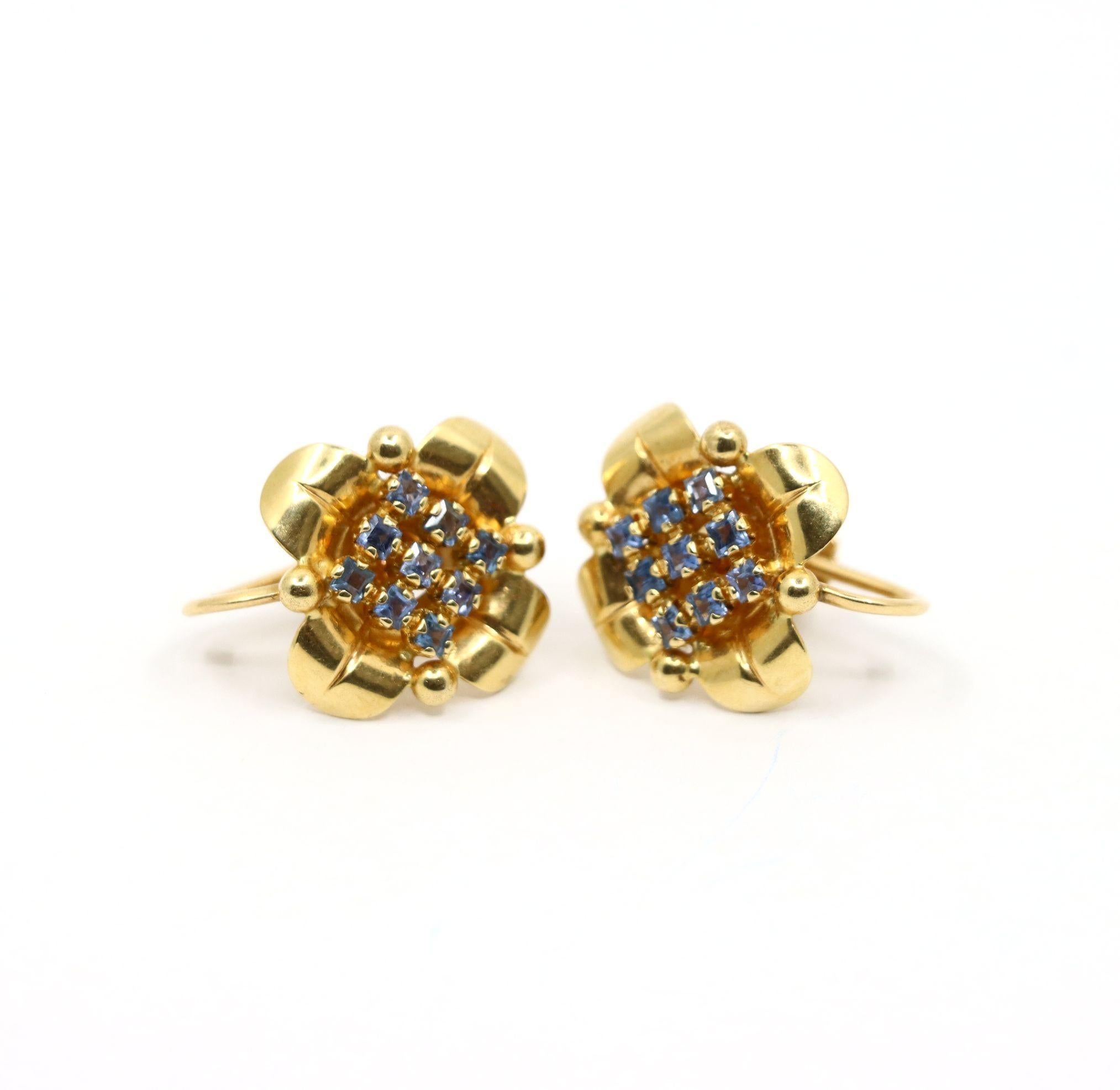 Tiffany & Co. Retro 14K Gold Saphir Blume Ohrringe im Angebot 6
