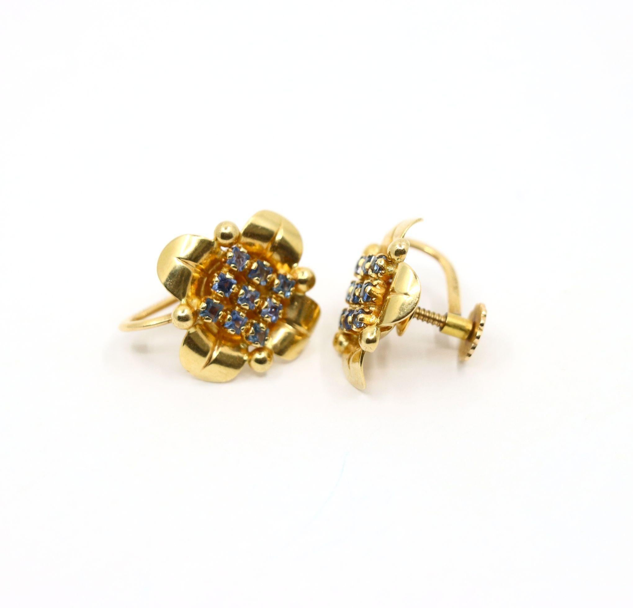 Tiffany & Co. Retro 14K Gold Saphir Blume Ohrringe im Angebot 1