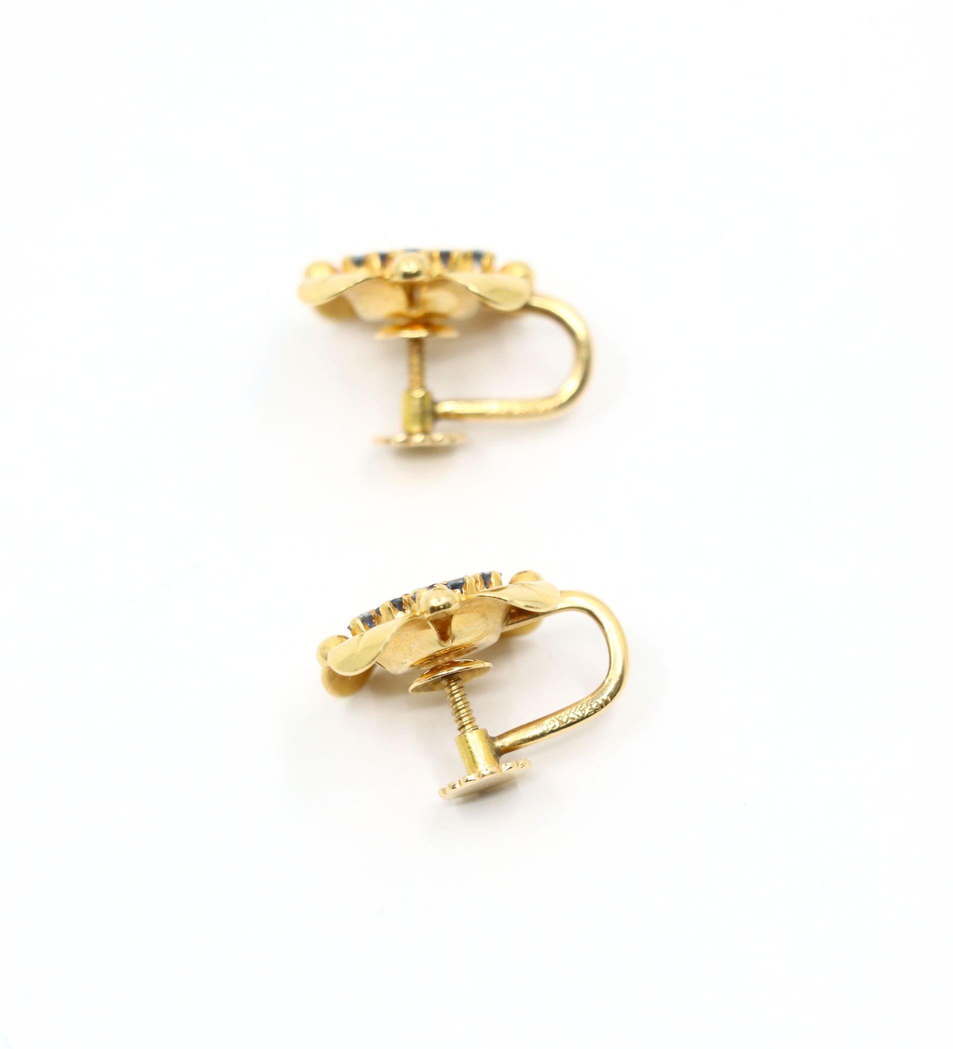 Tiffany & Co. Retro 14K Gold Saphir Blume Ohrringe im Angebot 4