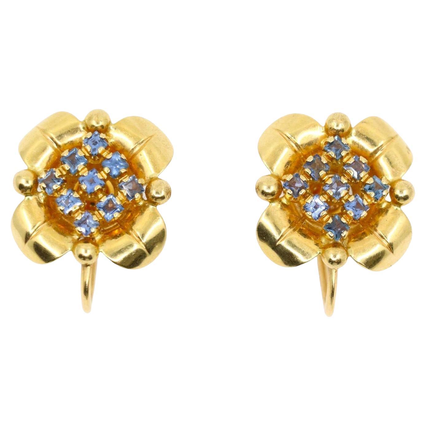 Tiffany & Co. Retro 14K Gold Saphir Blume Ohrringe