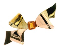 Tiffany & Co. Retro 14k Green Rose Gold Citrine Large Bow Ribbon Pin Brooch