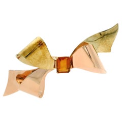 Tiffany & Co. Retro 14k Green Rose Gold Citrine Large Bow Ribbon Pin Brooch