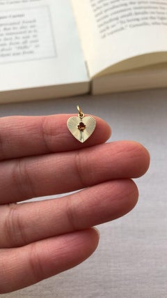 TIFFANY & CO. Retro 14k Yellow Gold & Citrine Heart Charm Pendant w/Pouch 1940s