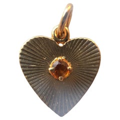 TIFFANY & CO. Retro 14k Yellow Gold & Citrine Heart Charm Pendant w/Pouch 1940s