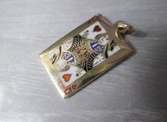 Tiffany & Co. Retro 14k Yellow Gold & Enamel Queen of Hearts Charm Rare 1950s