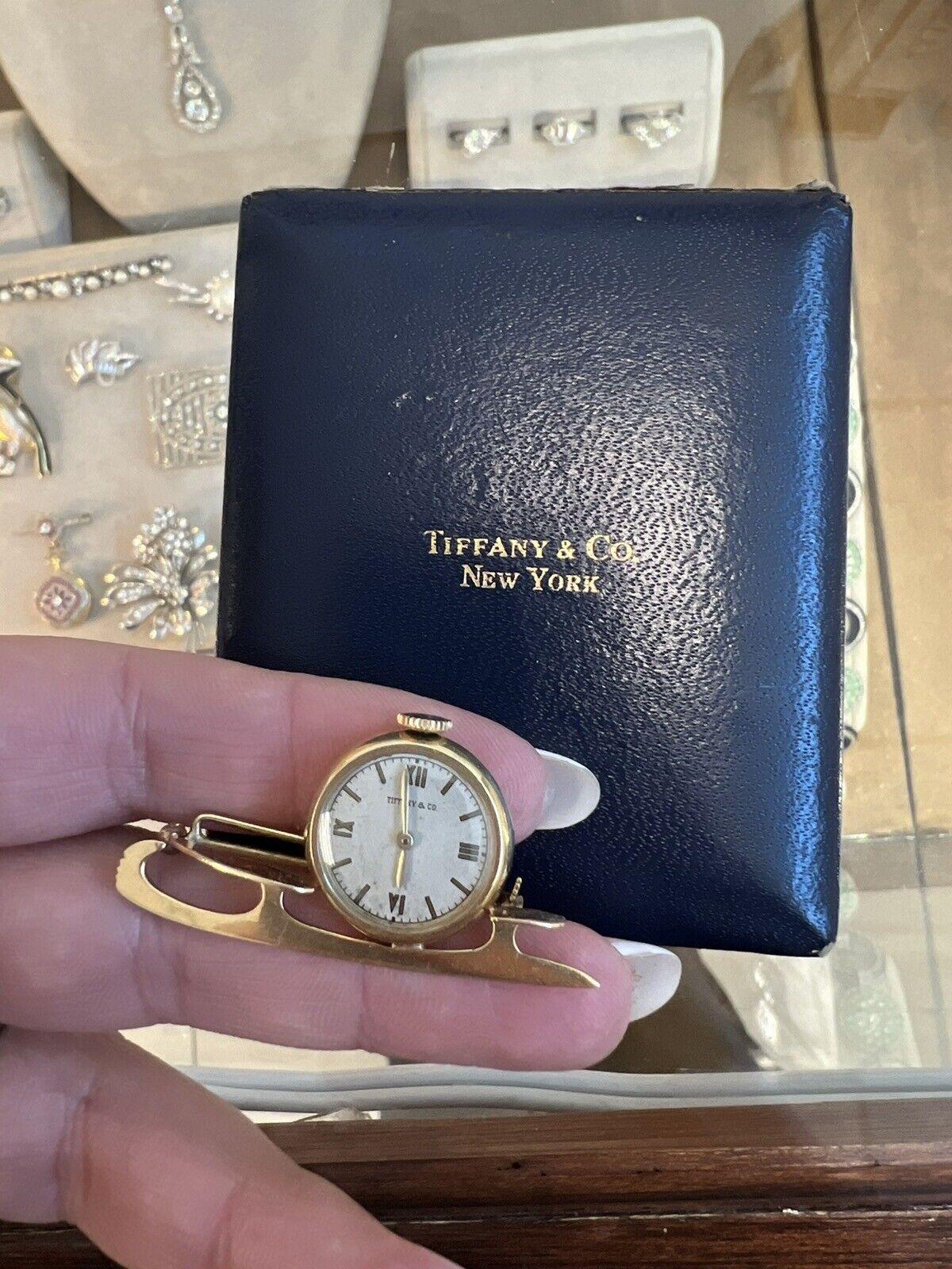 TIFFANY & CO. Retro 14k Yellow Gold Ice Skating Pin / Watch w/Box Retro 1950s In Excellent Condition For Sale In Beverly Hills, CA