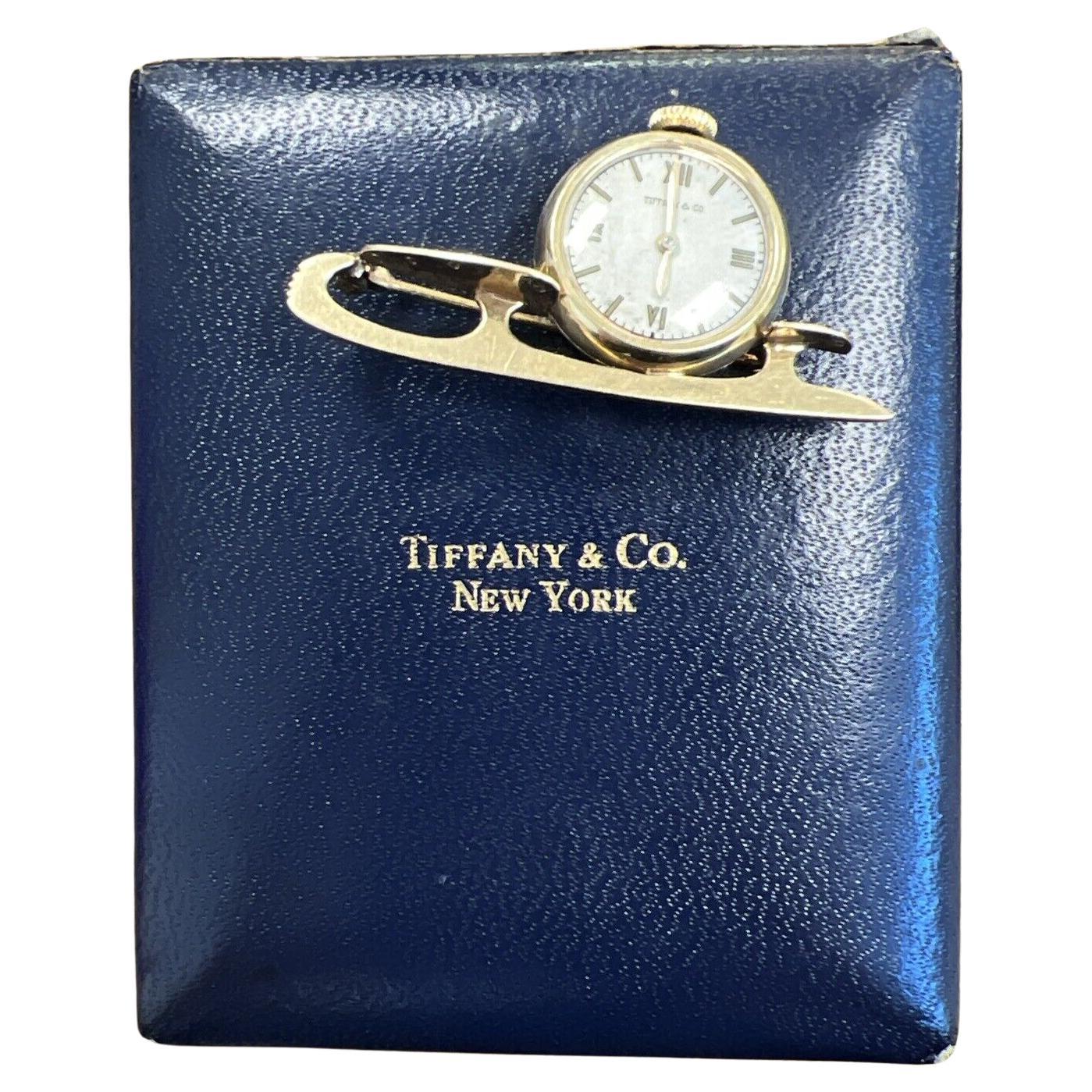 TIFFANY & CO. Retro 14k Yellow Gold Ice Skating Pin / Watch w/Box Retro 1950s For Sale