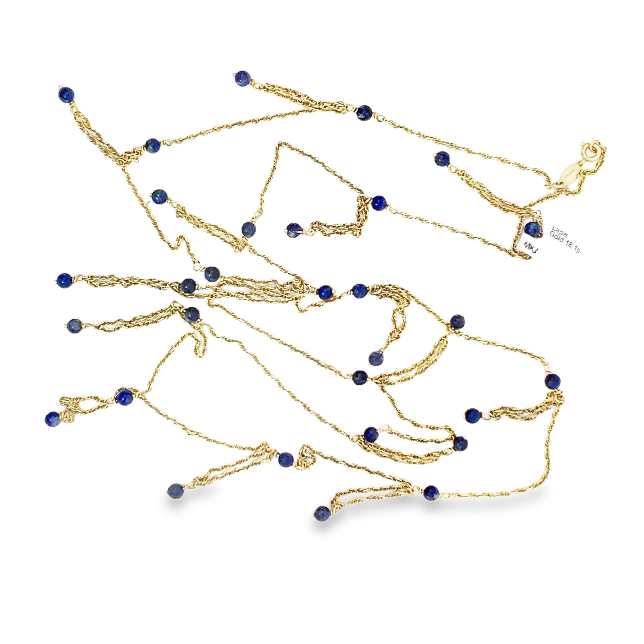Bead Tiffany & Co. Retro 14K Yellow Gold Lapis Lazuli Tassel Necklace