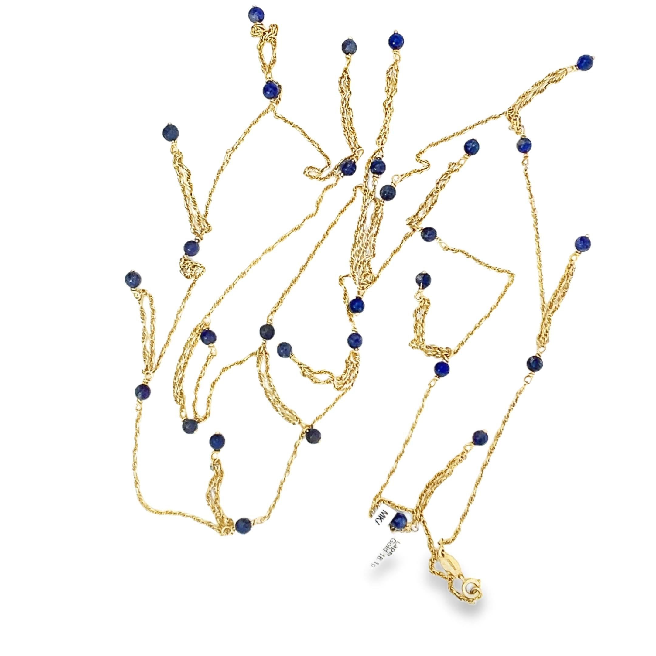 Tiffany & Co. Retro 14K Yellow Gold Lapis Lazuli Tassel Necklace In Excellent Condition In Beverly Hills, CA