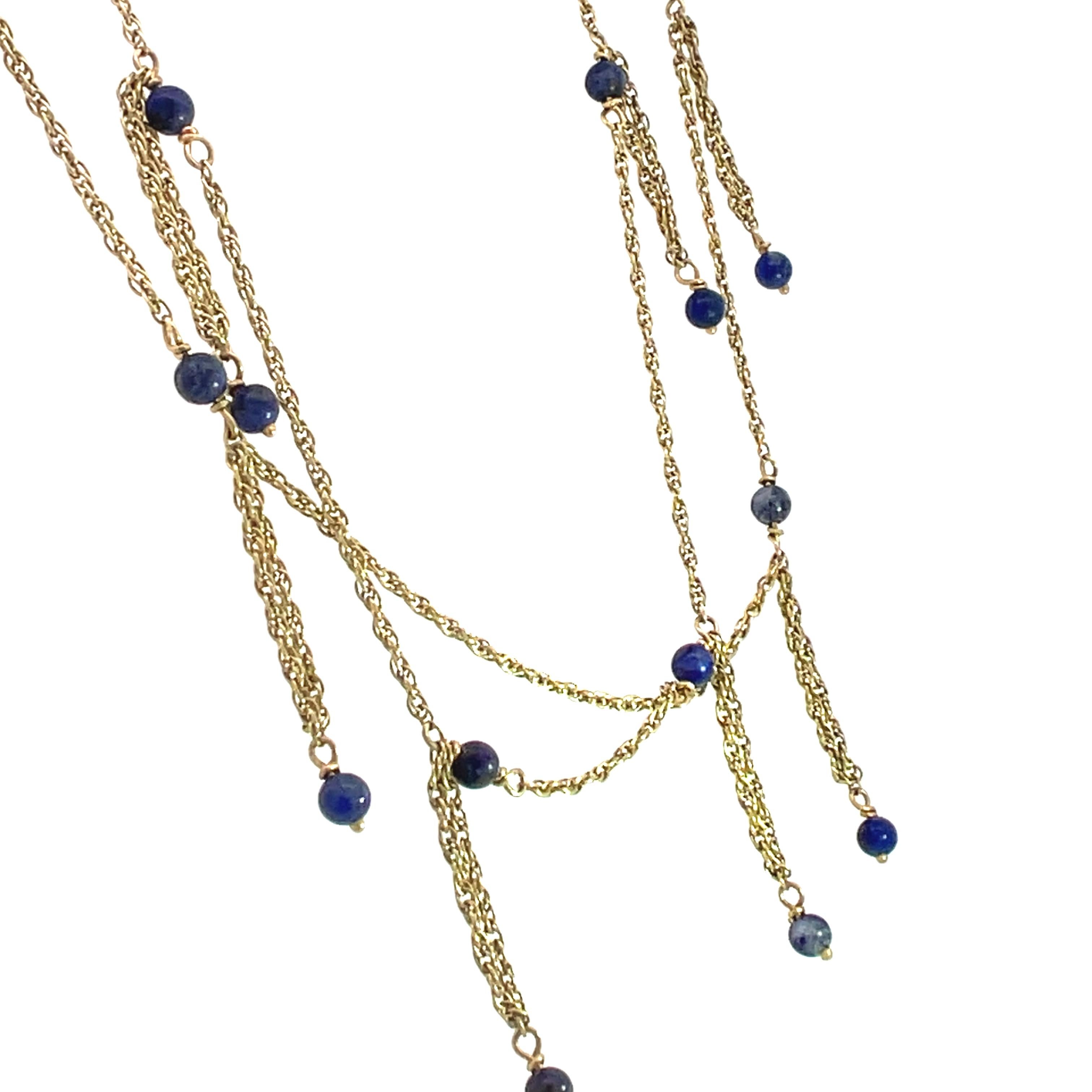 Tiffany & Co. Retro 14K Yellow Gold Lapis Lazuli Tassel Necklace 2