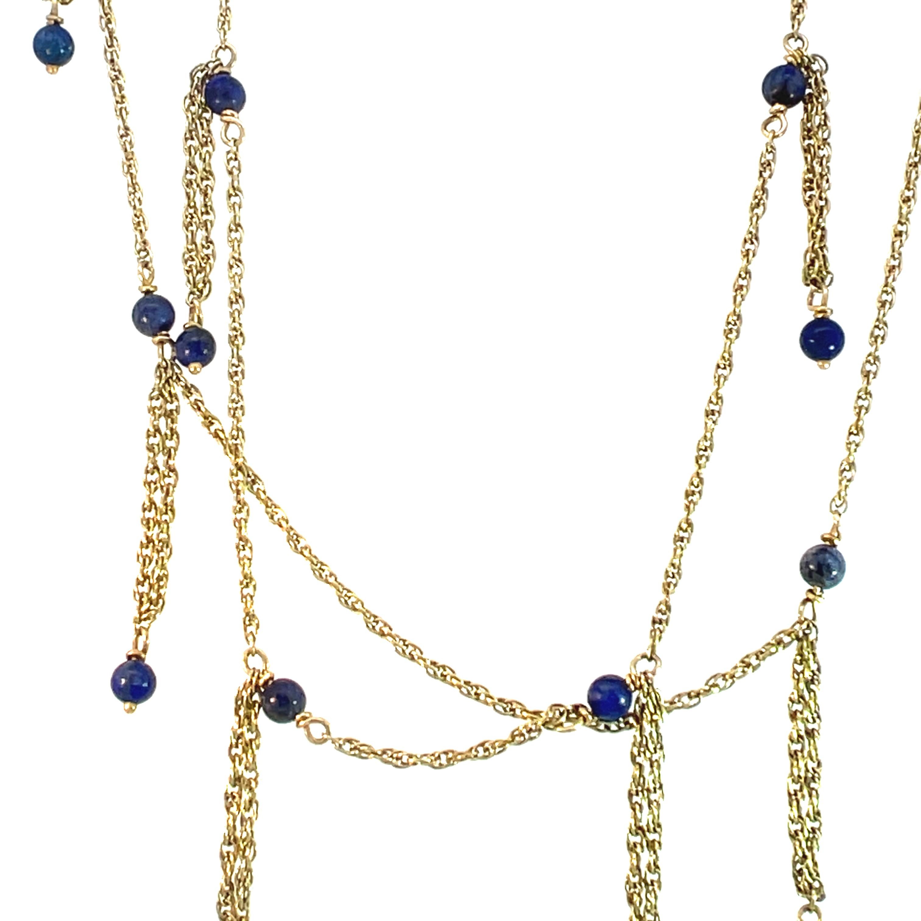 Tiffany & Co. Retro 14K Yellow Gold Lapis Lazuli Tassel Necklace 3