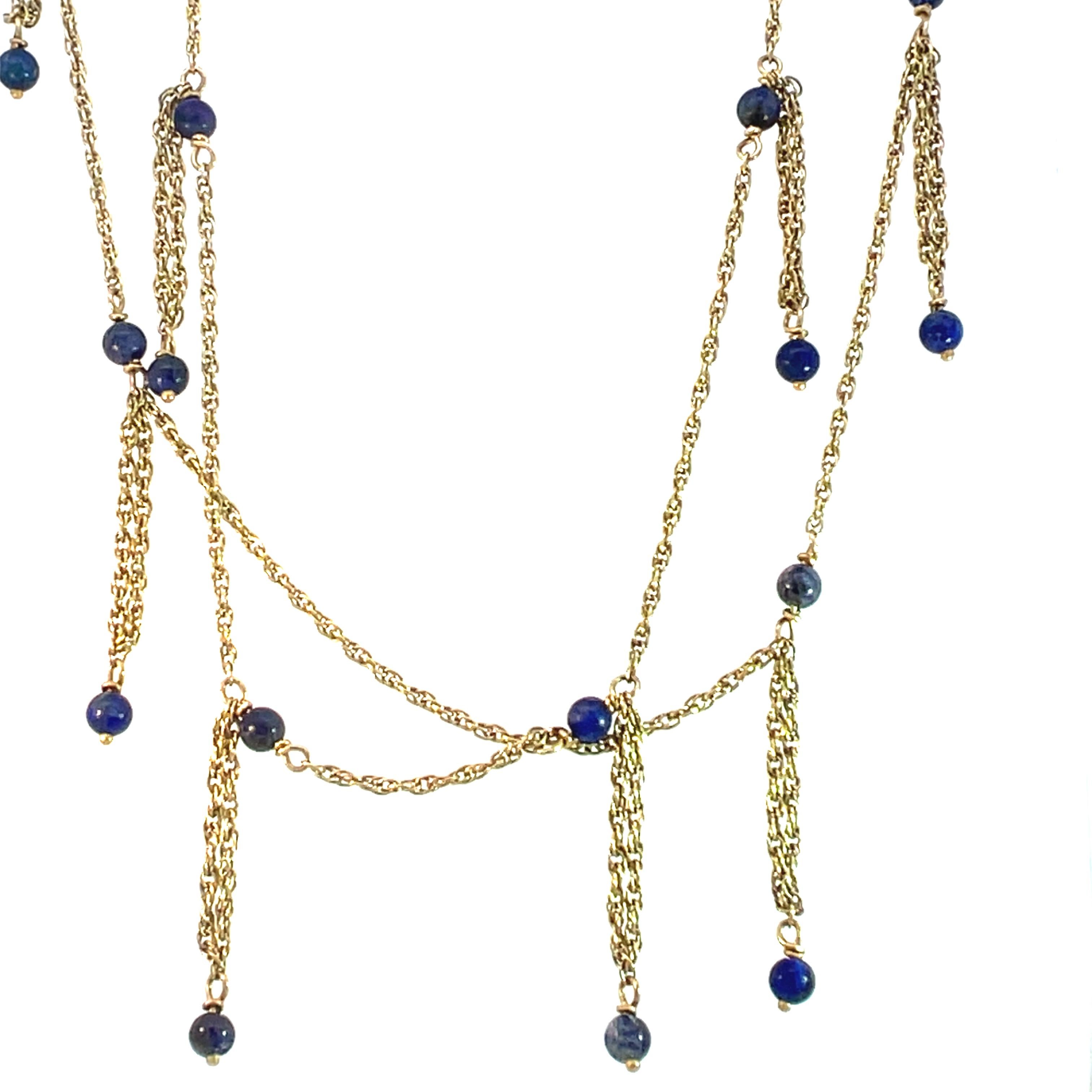 Tiffany & Co. Retro 14K Yellow Gold Lapis Lazuli Tassel Necklace 4