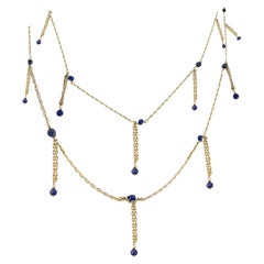 Tiffany & Co. Retro 14K Yellow Gold Lapis Lazuli Tassel Necklace