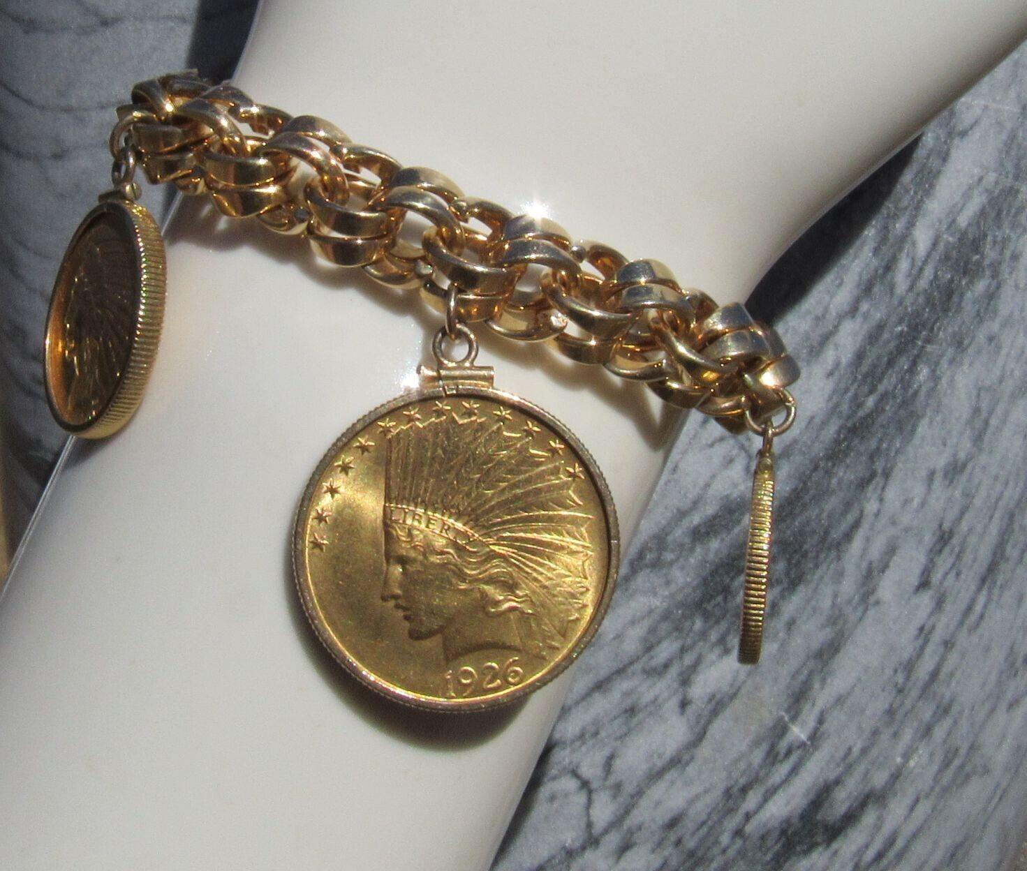 TIFFANY & CO. Retro 14k Yellow Gold Link Bracelet with 3 22k YG Liberty Coins 6