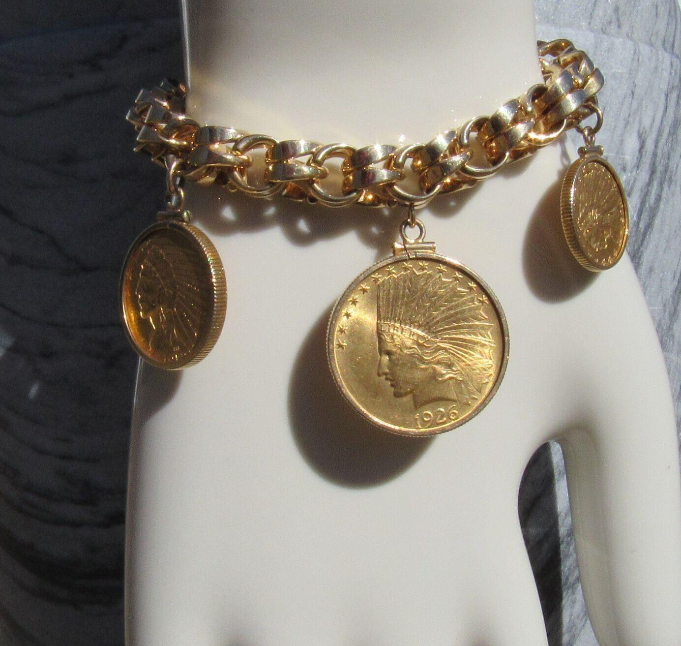 TIFFANY & CO. Retro 14k Yellow Gold Link Bracelet with 3 22k YG Liberty Coins 8