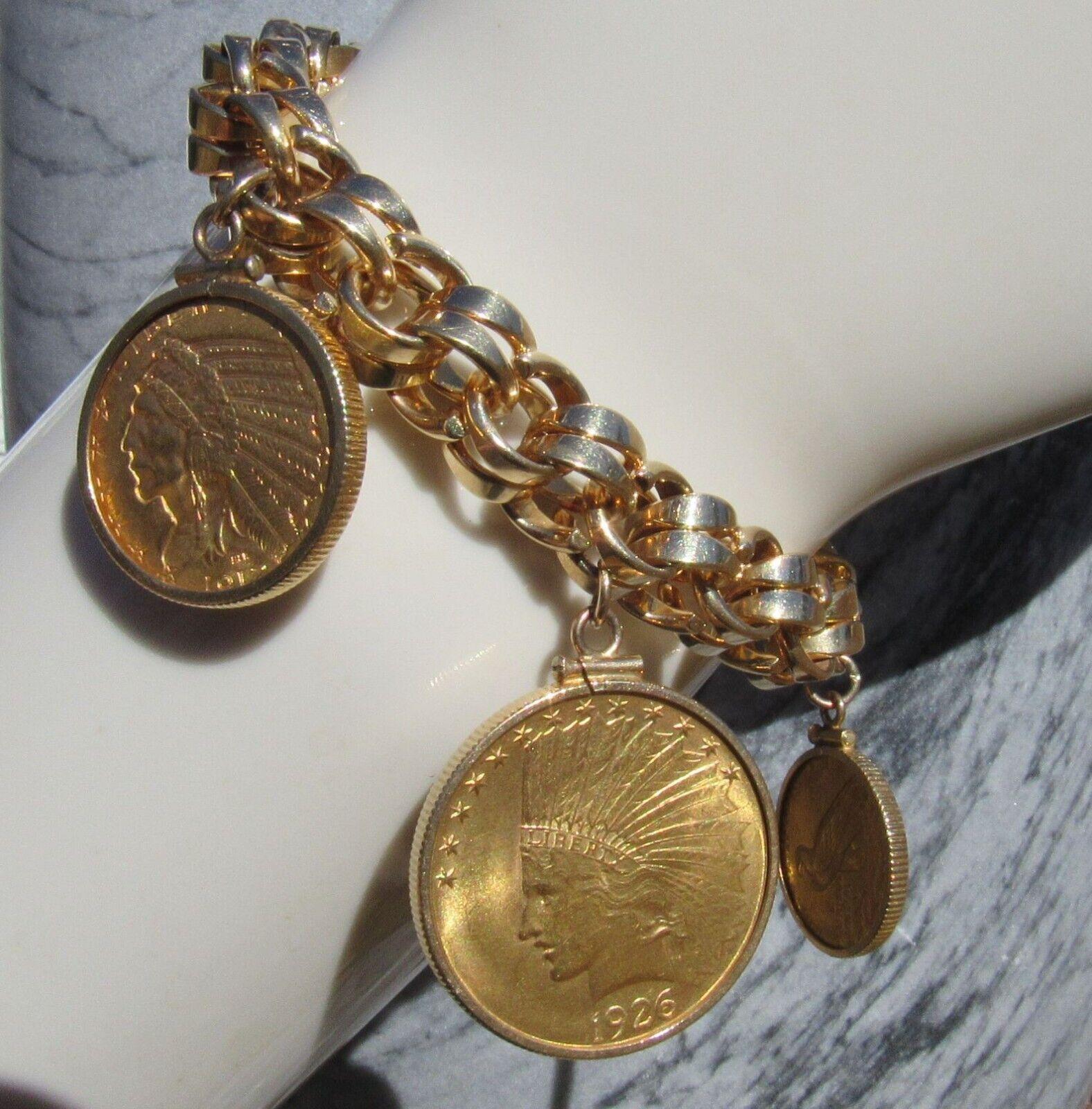 TIFFANY & CO. Retro 14k Yellow Gold Link Bracelet with 3 22k YG Liberty Coins 9