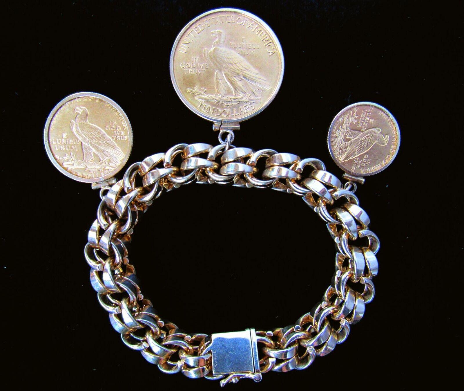 Women's or Men's TIFFANY & CO. Retro 14k Yellow Gold Link Bracelet with 3 22k YG Liberty Coins