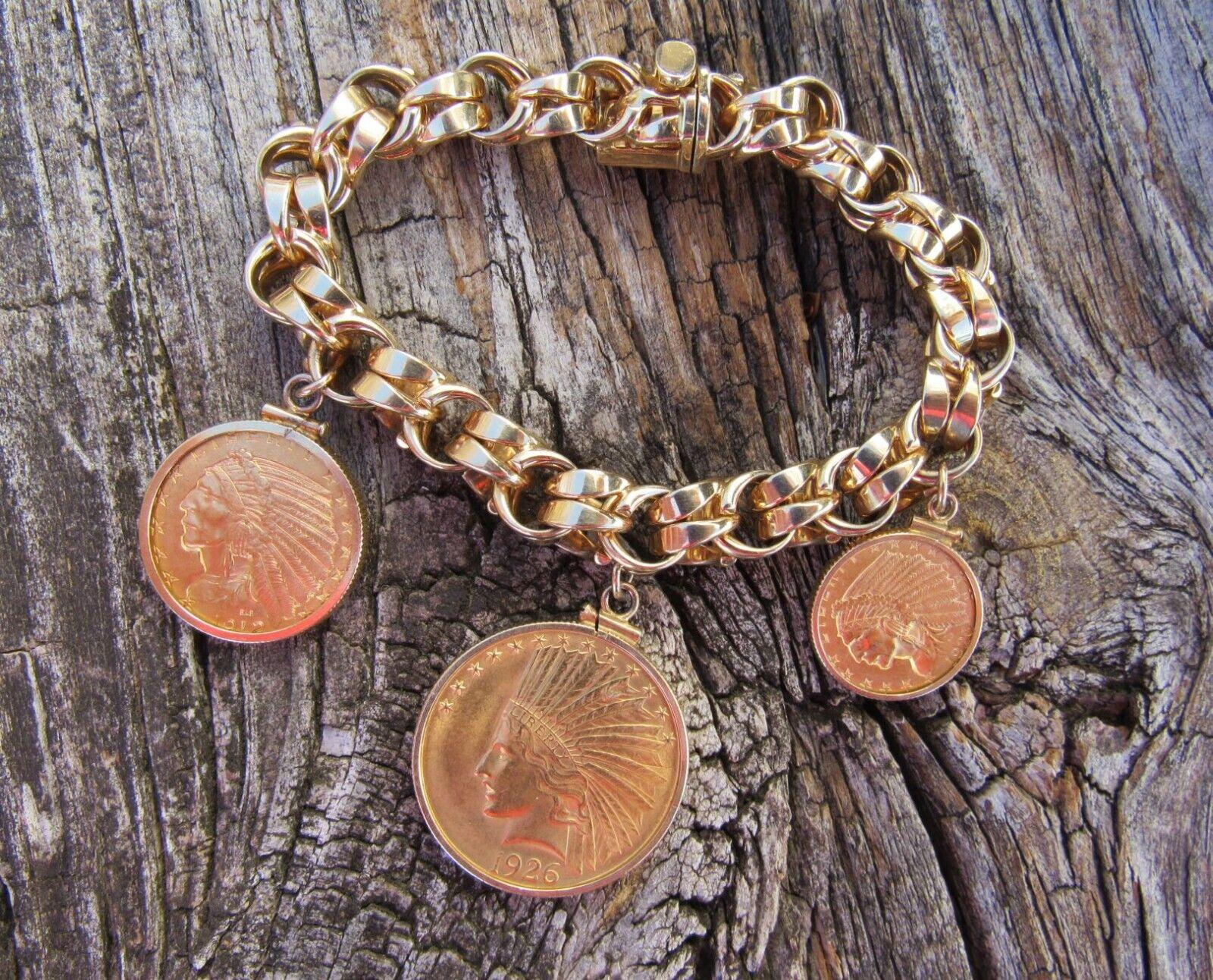 TIFFANY & CO. Retro 14k Yellow Gold Link Bracelet with 3 22k YG Liberty Coins 1