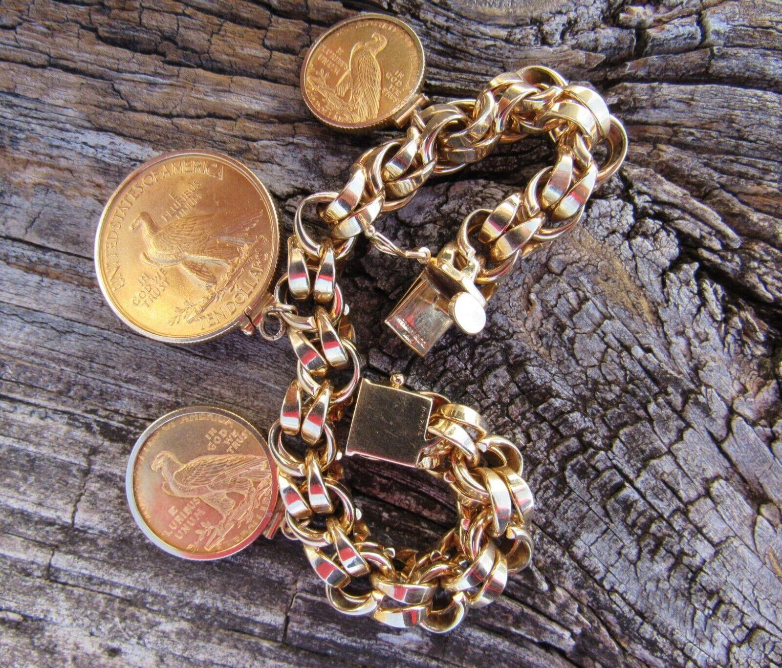 TIFFANY & CO. Retro 14k Yellow Gold Link Bracelet with 3 22k YG Liberty Coins 4