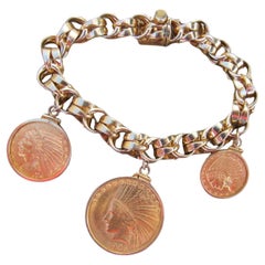 TIFFANY & CO. Retro 14k Yellow Gold Link Bracelet with 3 22k YG Liberty Coins