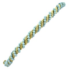 Tiffany & Co. Retro 18 Karat and Turquoise Vintage Bracelet, circa 1960