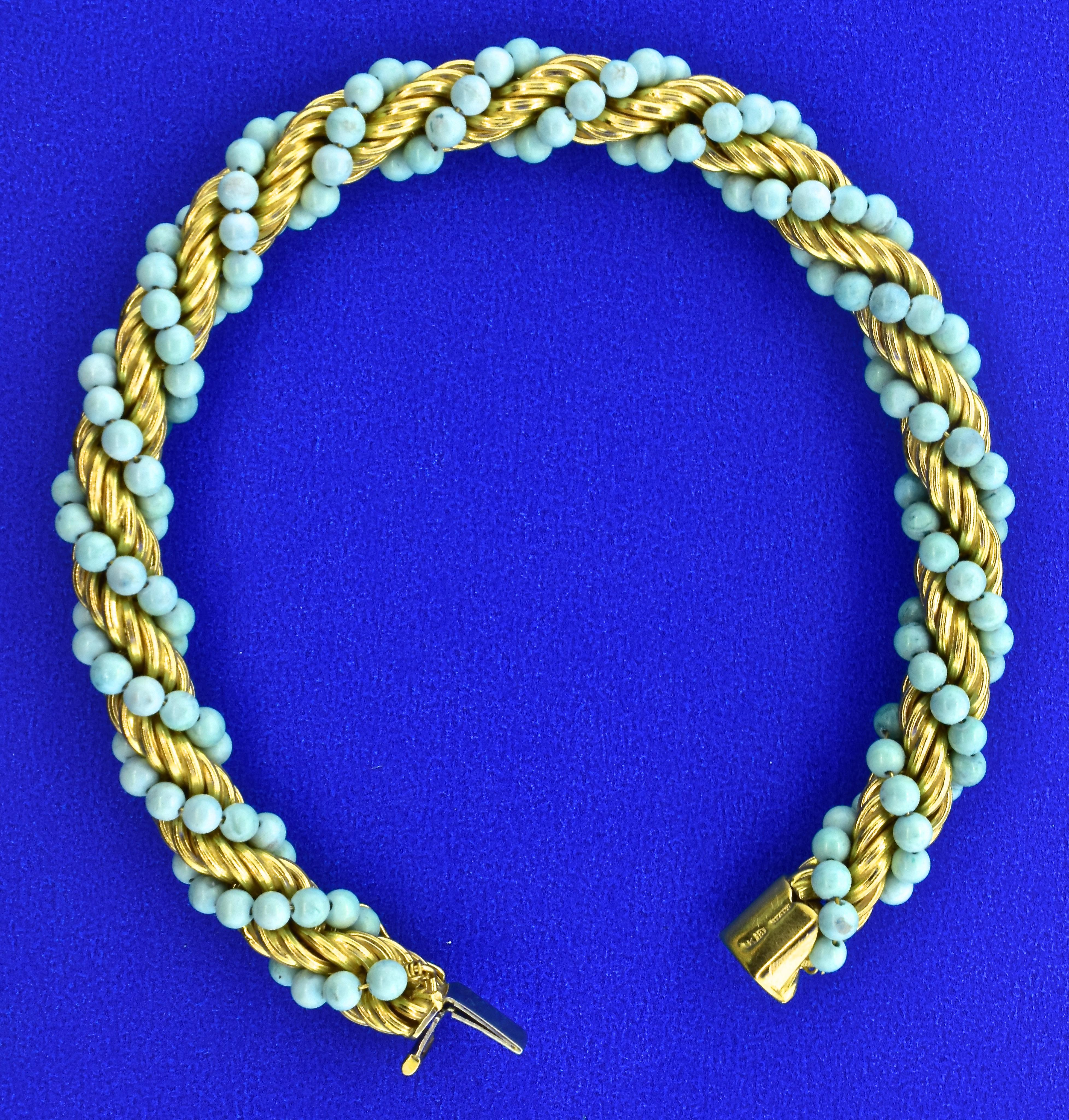 Bead Tiffany & Co. Retro 18 Karat and Turquoise Vintage Bracelet, circa 1960