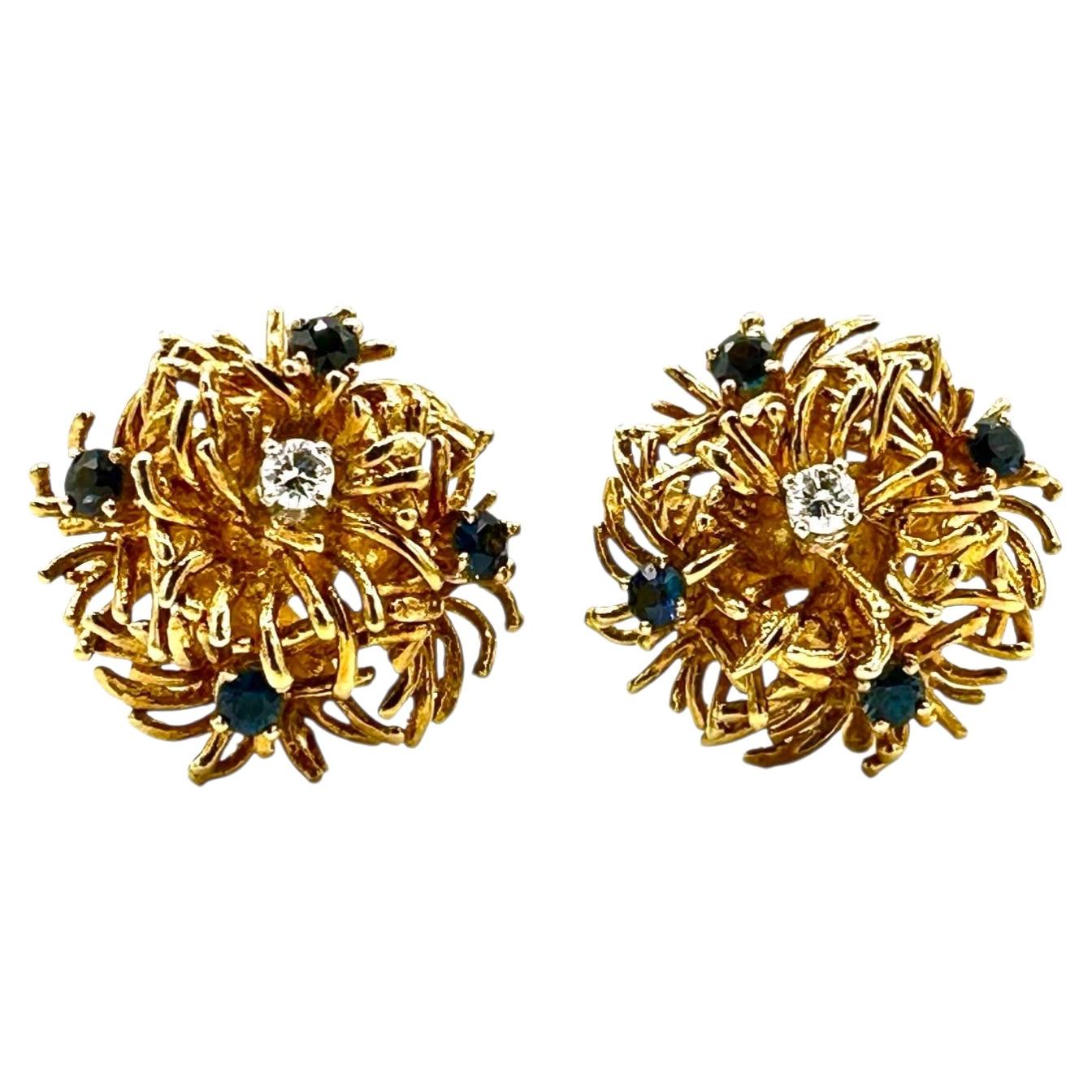 Tiffany & Co. Retro-Ohrringe aus 18-karätigem Gold mit Diamanten und Saphiren