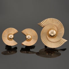 TIFFANY & CO. Retro 18k Yellow Gold Flared Swirl Earrings & Brooch Set