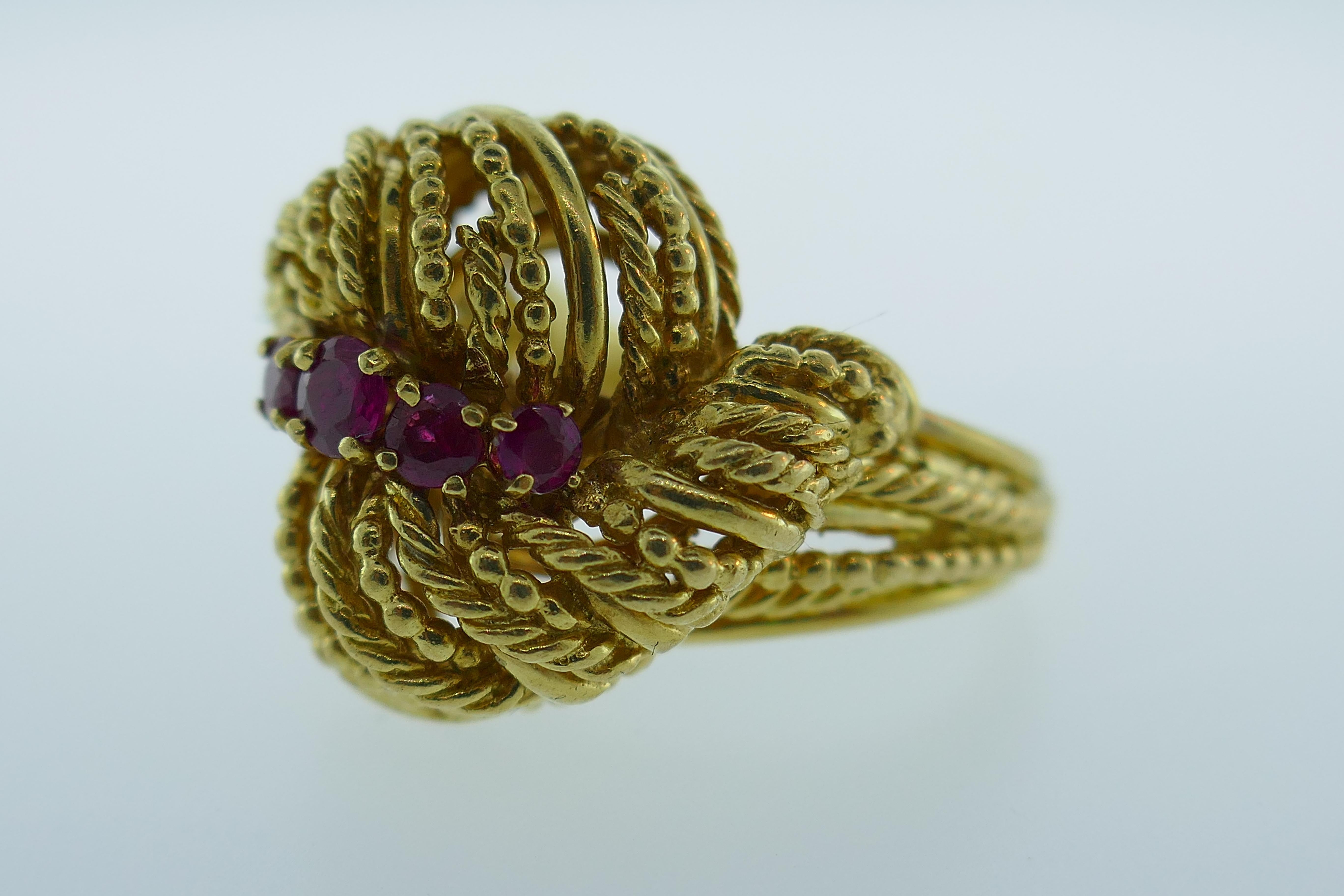 Tiffany & Co. Retro 18k Yellow Gold & Ruby Bombe Ring, Circa 1940s In Excellent Condition In Beverly Hills, CA