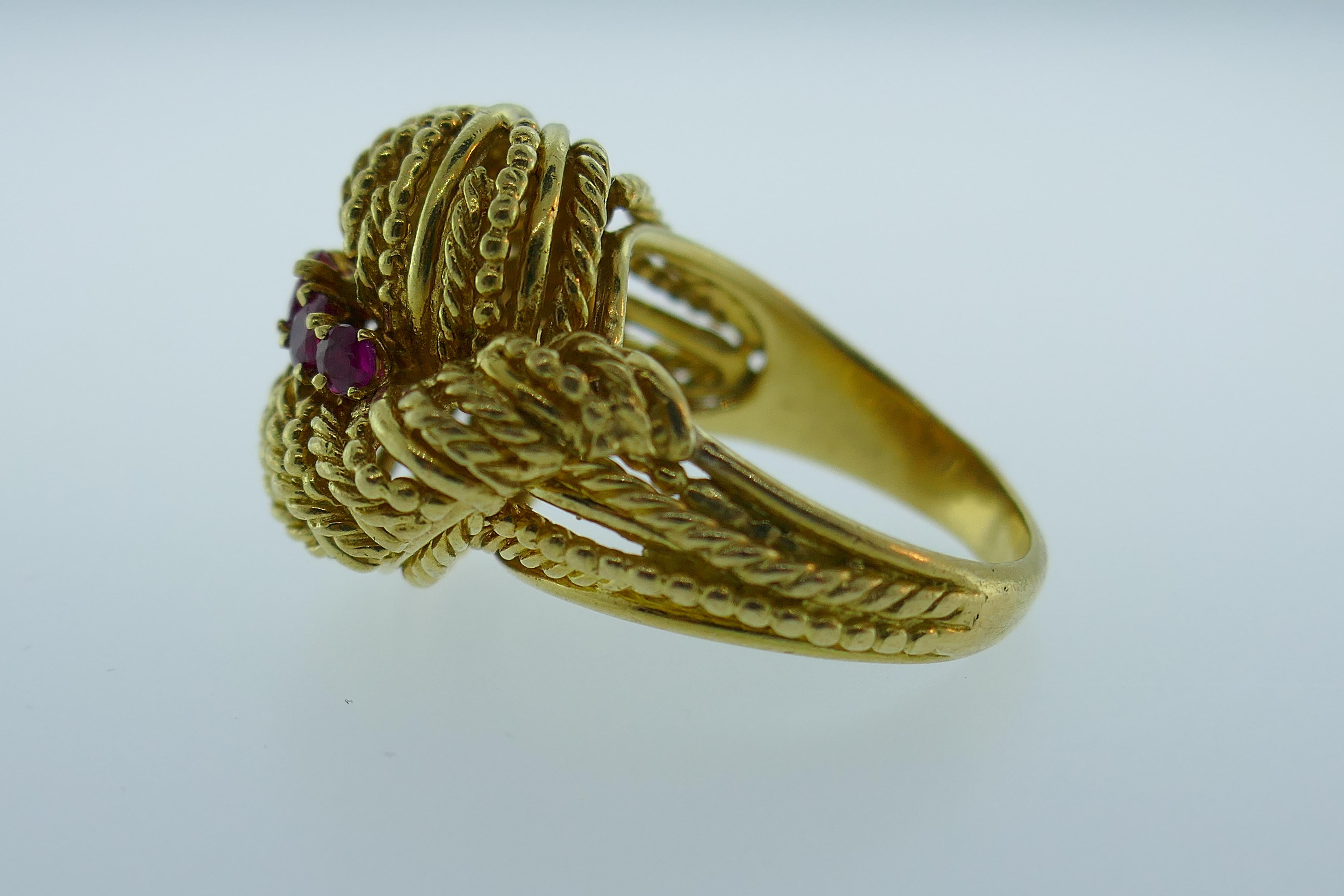 Women's or Men's Tiffany & Co. Retro 18k Yellow Gold & Ruby Bombe Ring, Circa 1940s